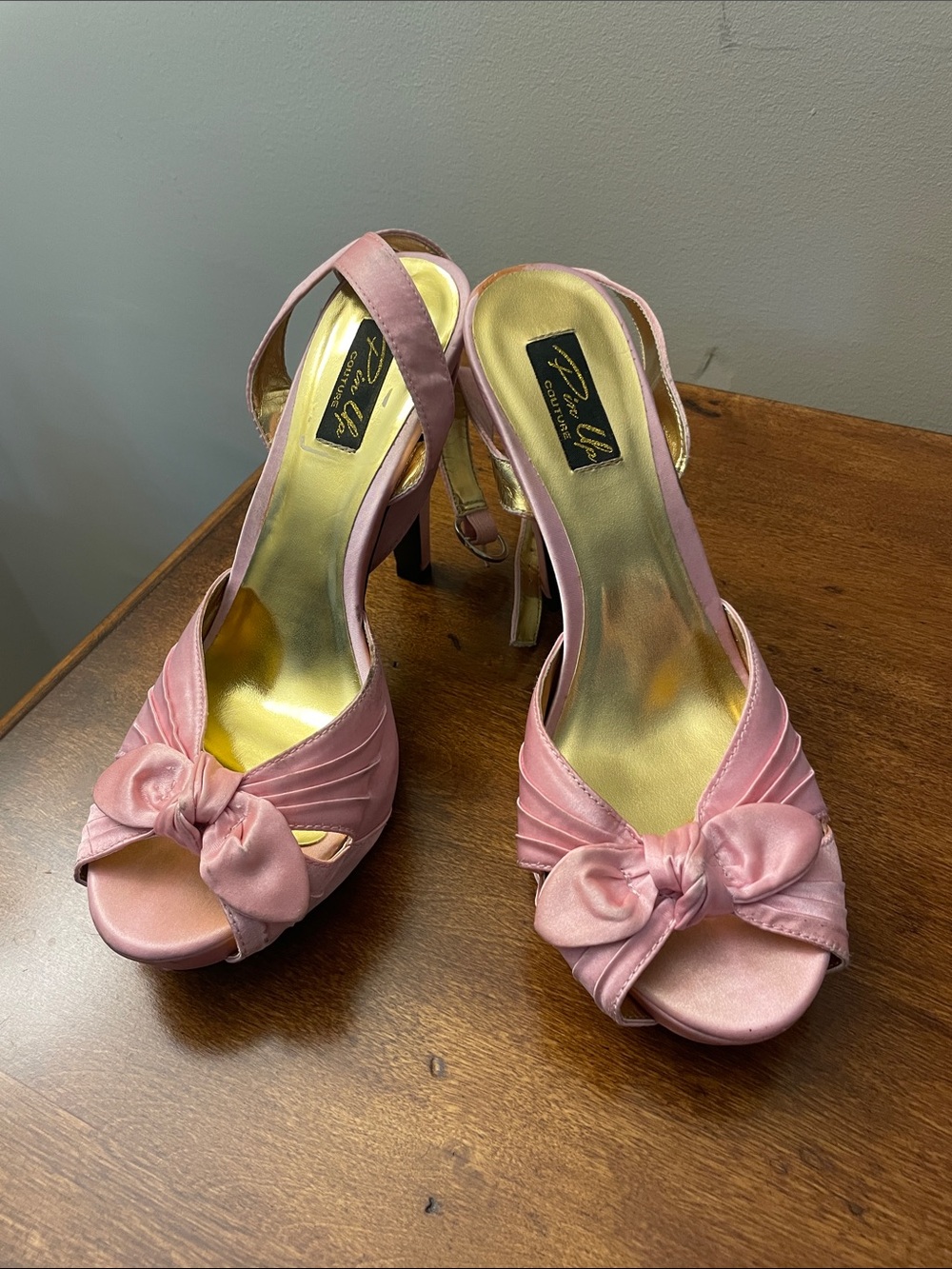 Pin Up Couture Satin Peep-Toe Slingback Heels